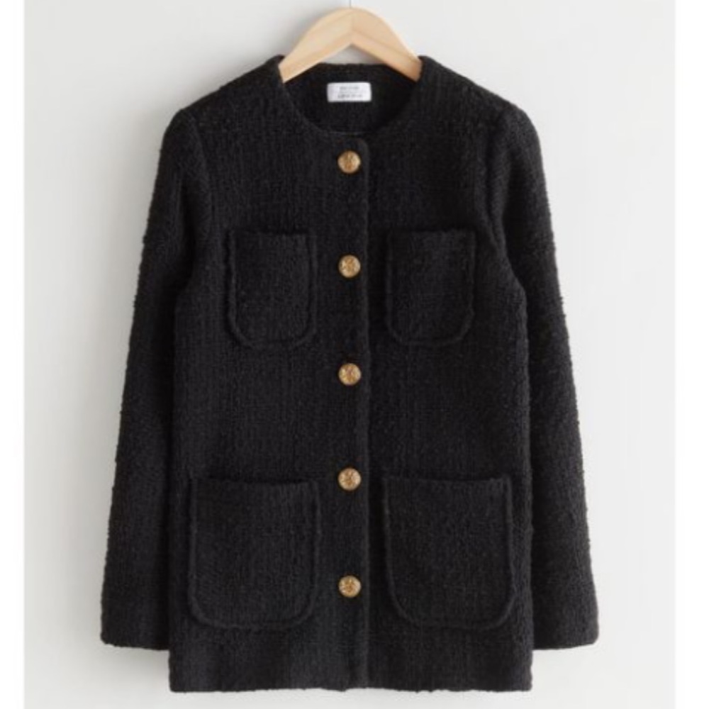 &other stories black tweed coat with golden buttons